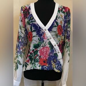 Floral Wrap Blouse with Button Detail